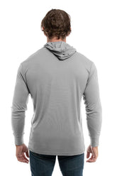 SpectraUSA UPF 50 performance long sleeve hoody with metallic back design, ideal for sun protection and active wear.