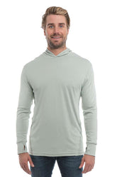 SpectraUSA UPF 50 long sleeve performance hoody in sage, front view showcasing lightweight, sun-protective fabric.