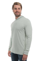 SpectraUSA UPF 50 performance long sleeve hoody in sage color, shown from side view with a fitted athletic fit and moisture-wicking fabric.