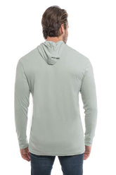 SpectraUSA UPF 50 performance long sleeve hoody in sage color, shown from the back with a fitted design and breathable fabric.