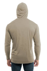 SpectraUSA UPF 50 performance long sleeve hoody in warm grey, showing the back view with a fitted design and lightweight fabric.
