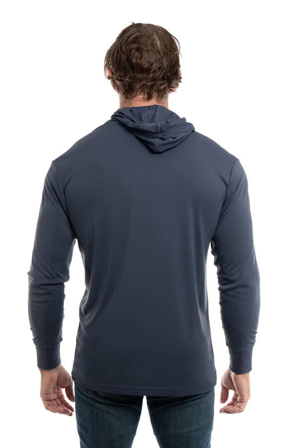 SpectraUSA UPF 50 performance long sleeve hoody in steel grey, shown from the back with a relaxed fit and comfortable fabric.