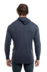 SpectraUSA UPF 50 performance long sleeve hoody in steel grey, shown from the back with a relaxed fit and comfortable fabric.