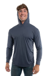 SpectraUSA UPF 50 performance long sleeve hoody in steel grey, front view, designed for sun protection and active wear.