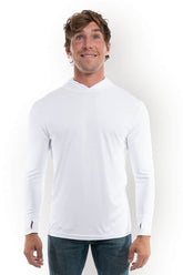 White SpectraUSA UPF 50 Performance long sleeve hoody front view, designed for sun protection and active wear.