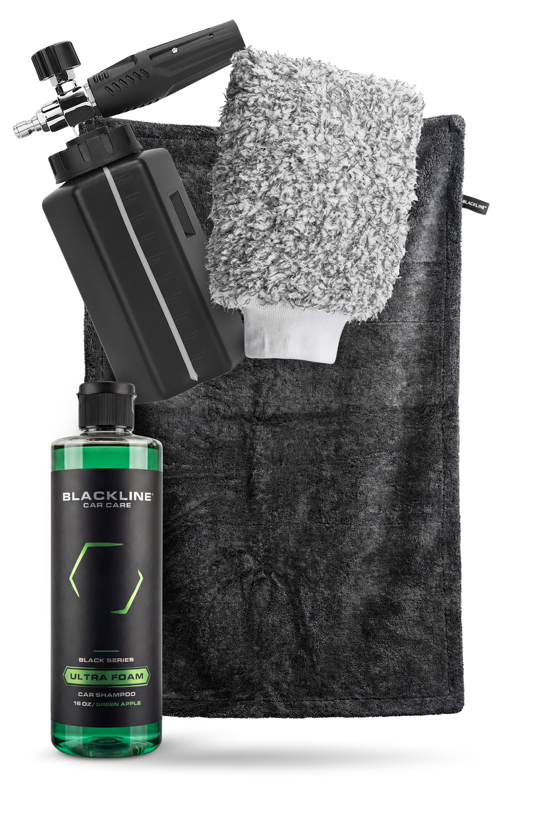 Blackline Car Care BLACKLINE® Foam Cannon Pro attached to a pressure washer for effective foam application on vehicles.