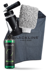 Blackline Car Care BLACKLINE® Ultra Series Foam Cannon attached to pressure washer, showcasing foam output for vehicle detailing.