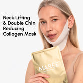 Maree 24K gold chin and jawline lifting mask showing a luxurious gold facial mask on a model&