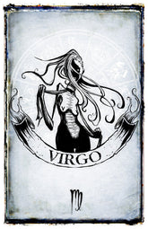 Virgo zodiac poster by Shawn Coss featuring astrological symbol and artistic design, suitable for wall decor.
