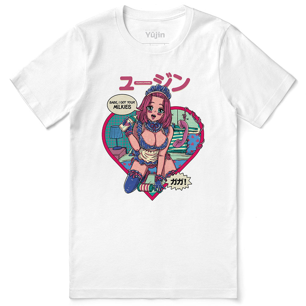 Yūjin Clothing Got Your Milkies T-Shirt featuring a casual fit and graphic design, made from soft cotton fabric.