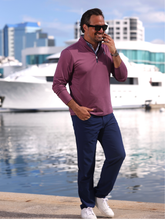 Navy White Water Life Montauk quarter zip midweight comfort sweater, soft fabric, and relaxed fit, perfect for casual wear.