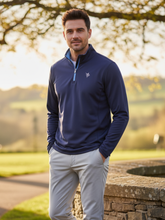 Navy White Water Life Montauk quarter zip midweight comfort shirt, made for casual or outdoor wear, featuring a quarter zip design.