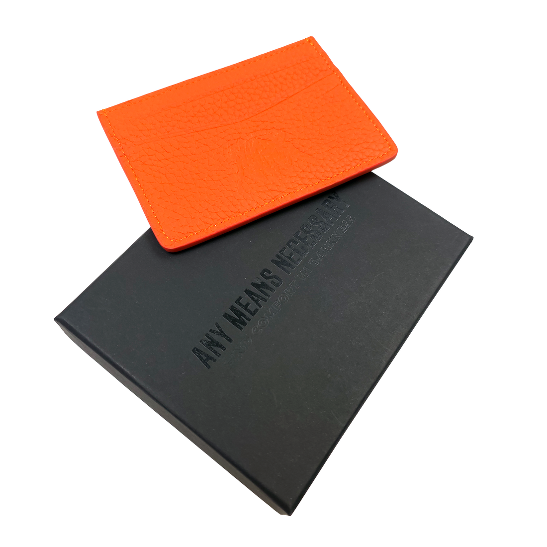 Orange Hyena Wallet lanyard from Any Means Necessary Clothing featuring a vibrant hyena design with wallet attachment.