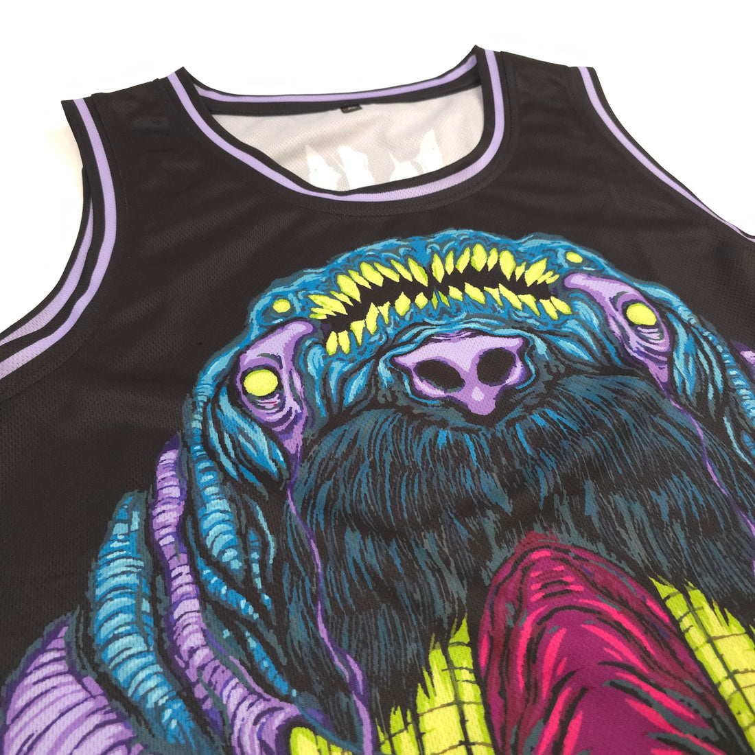 Close-up of Any Means Necessary Clothing Walrus Jersey shirt featuring detailed walrus graphic on soft fabric.