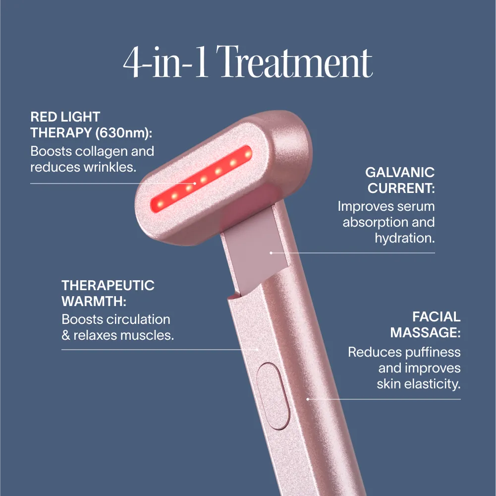Solawave 4-in-1 red light therapy wand and activating serum kit for skincare, with the wand and serum bottles visible.