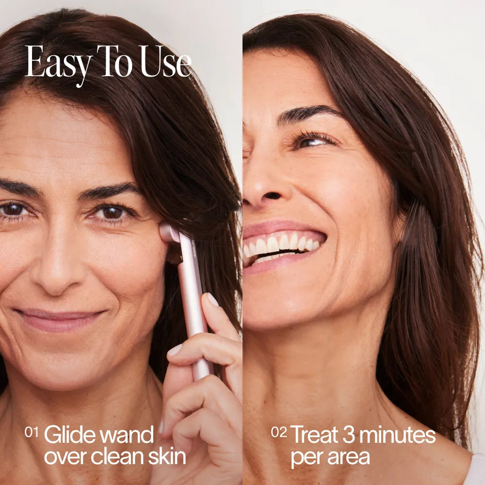 Solawave 4-in-1 red light therapy wand with activating serum kit for skincare, showing the handheld device and serum bottles.