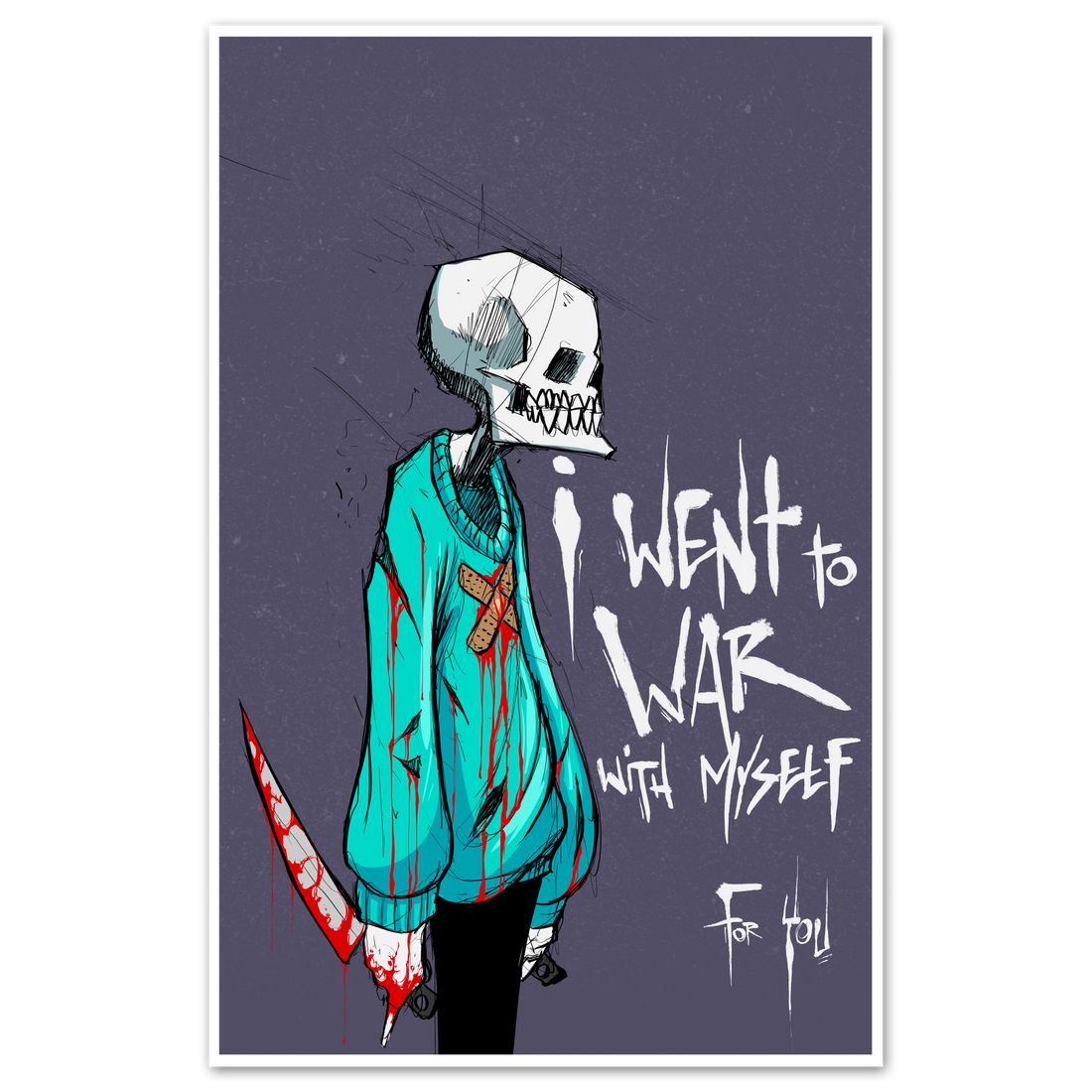 11x17 war with myself poster by Any Means Necessary Clothing featuring a striking design depicting inner conflict.