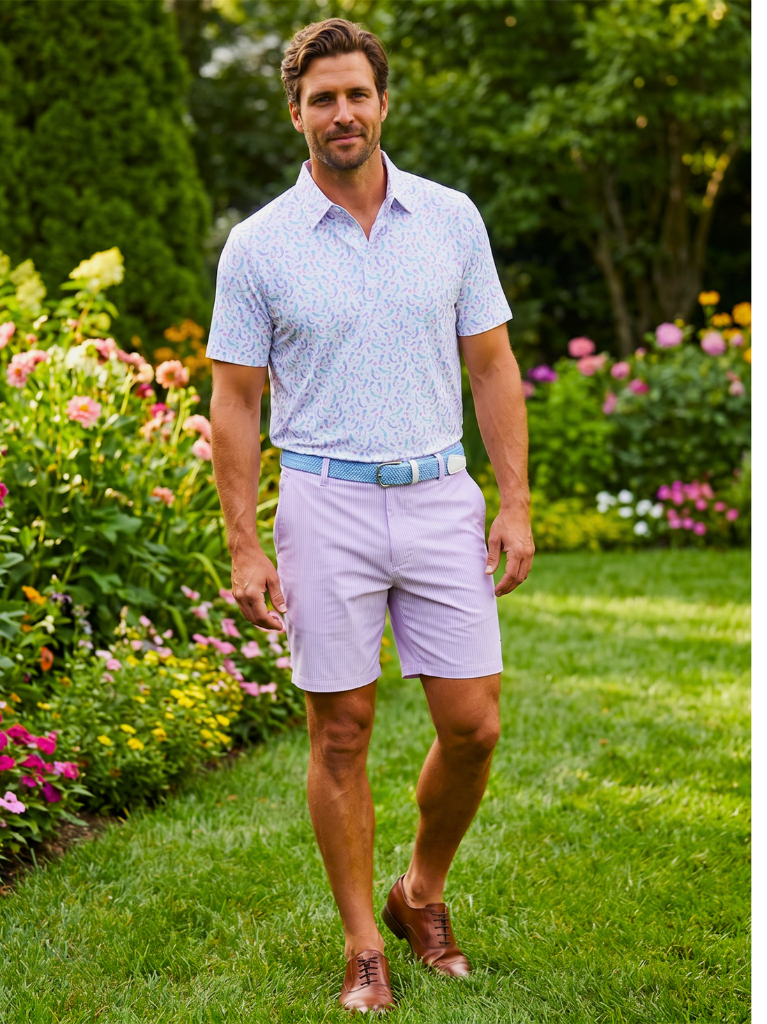 White Water Life Mermaid Polo shirt displayed on a model, featuring a colorful mermaid graphic design.