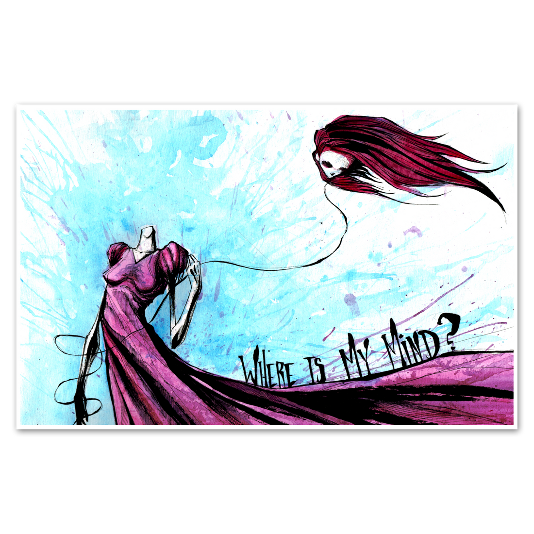 Colorful "Where Is My Mind" poster by Any Means Necessary Clothing, featuring bold typography on 11x17 paper.