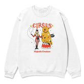 Circus Cat sweatshirt by Yūjin Clothing featuring a playful circus cat design on soft, comfortable fabric.