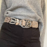 Black Wildroot artisan embroidered belt from Fitkitty Culture accessories, featuring detailed craftsmanship and stylish design.