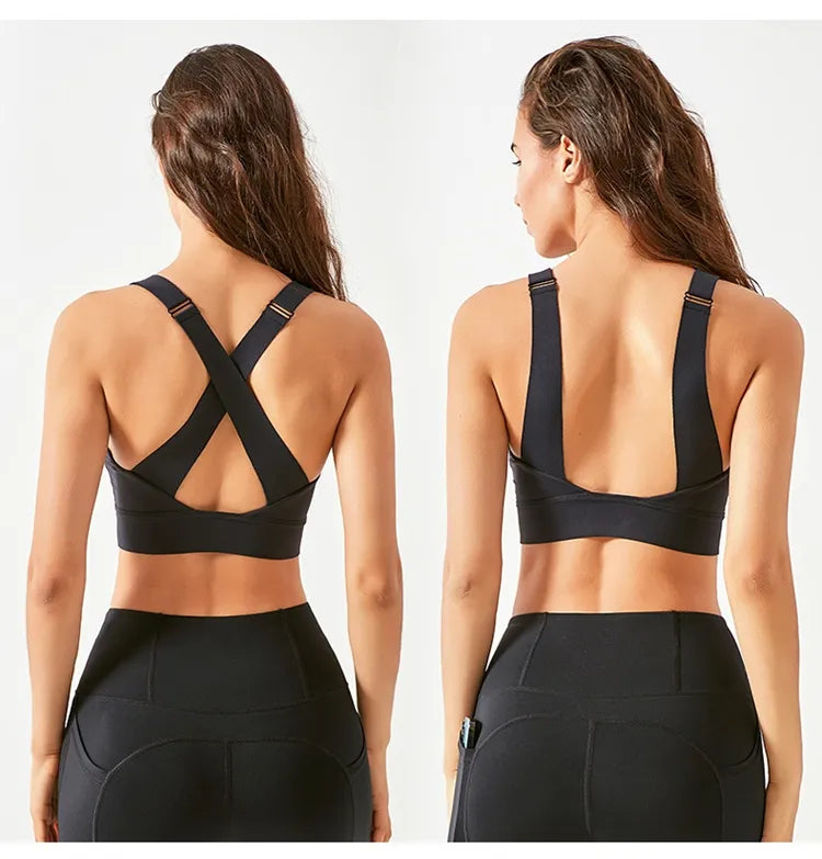 Women wearing a Fitkitty Culture high-impact athletic sports bra with front zipper, designed for support during workouts.