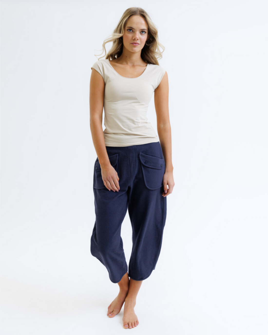 Downeast Wonder Tee in nude color, soft cotton T-shirt with a relaxed fit, displayed on a plain background.