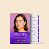 Maree anti-wrinkle tape patches applied around eyes showing smooth, youthful skin on a person&