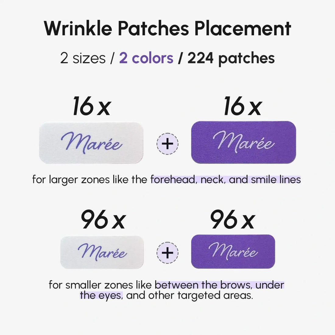 Maree anti-wrinkle tape patches applied to forehead to reduce fine lines and wrinkles, demonstrating skincare product in use.