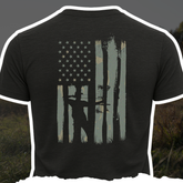 American Bowhunter T-Shirt by Bow Crew Apparel featuring a patriotic bow hunting graphic on a casual tee.