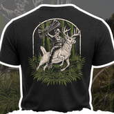Buck Wrangler T-shirt by Bow Crew Apparel featuring a rugged buck graphic on a comfortable casual tee.