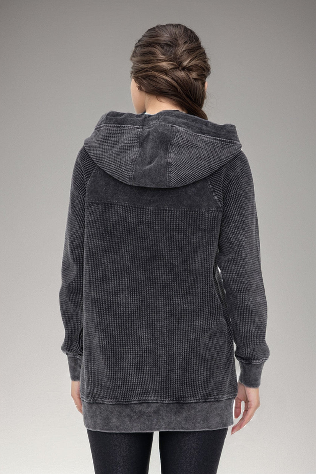 Oversized waffle knit zip-up hoodie by Fitkitty Culture Athleisure Wear, featuring a cozy, textured design and front zipper.