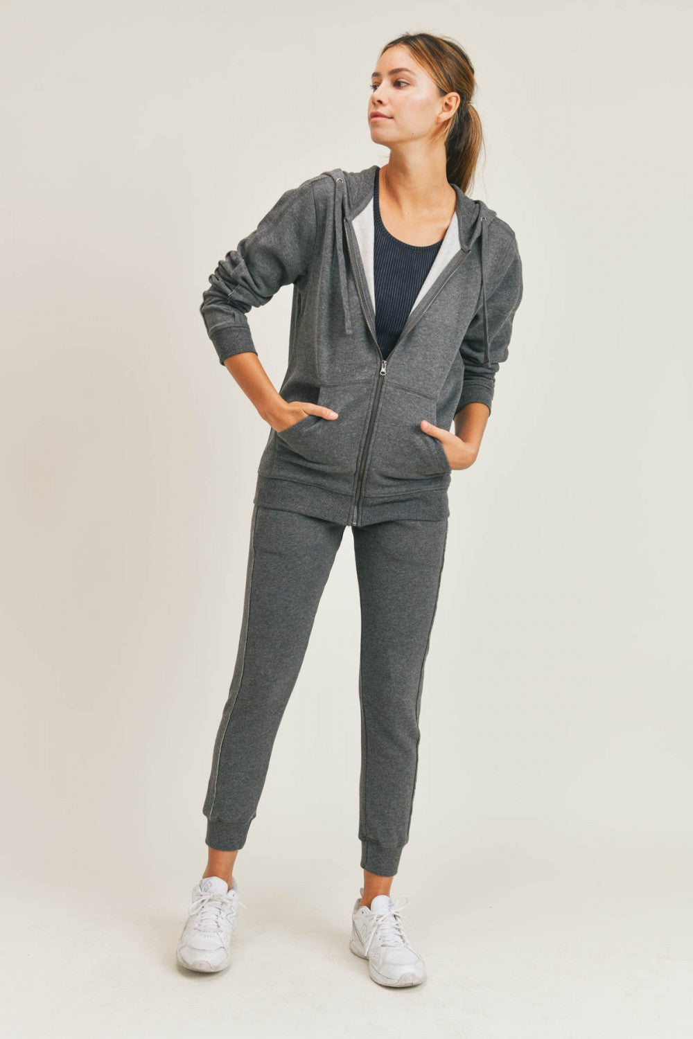 Fitkitty Culture zip-up hoodie jacket with side panels, casual sweatshirt perfect for athleisure and yoga wear.
