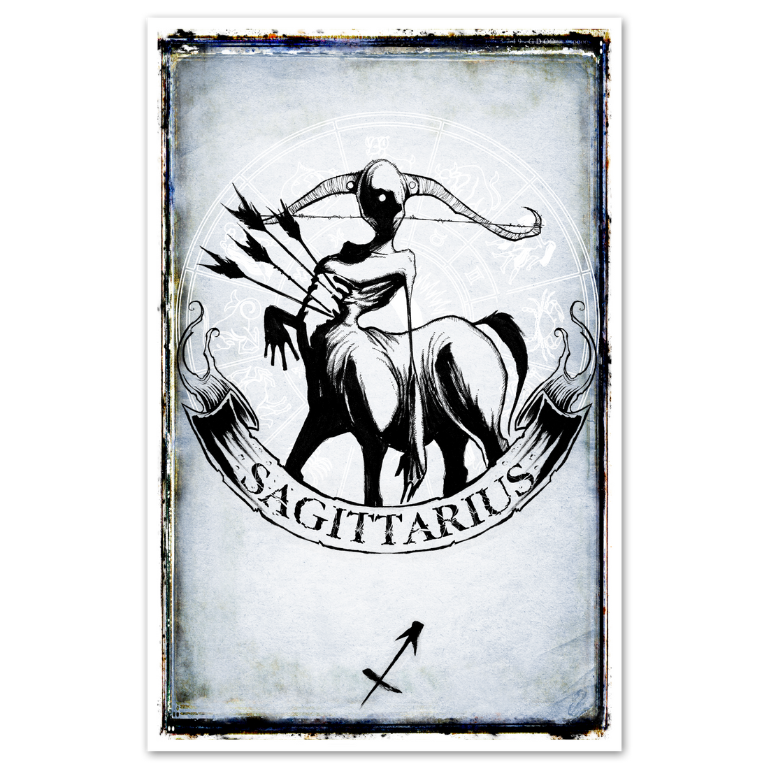 Zodiac-themed poster featuring Shawn Coss artwork, 11x17 inch print showcasing zodiac symbols and designs.