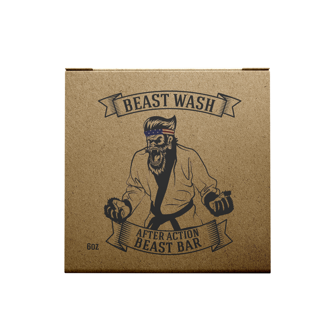 Johnny Slicks After Action Beast Bar soap shown in a rectangular package with branding and product details visible.