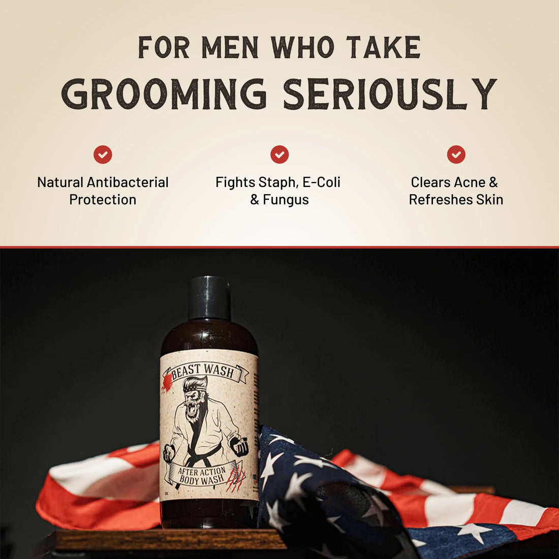 Johnny Slicks After Action Body Wash bottle with label, featuring a sleek design and natural ingredients visible on the packaging.