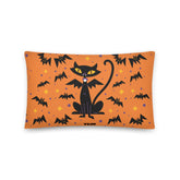 Yūjin Clothing Halloween Cat Pillow featuring a spooky cat design on a soft decorative pillow for Halloween decor.