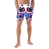 Yūjin Clothing Cyber Friend swim trunks, short style with vibrant cyber-themed print, suitable for beach or pool wear.