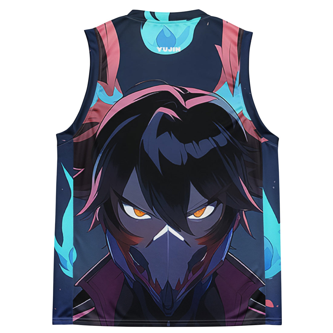 Yūjin Clothing recycled basketball jersey tank top with full power design, featuring sleeveless athletic style and breathable fabric.