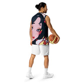 Yūjin Clothing Deeply In Love recycled basketball jersey tank top with vibrant design and sleeveless fit.