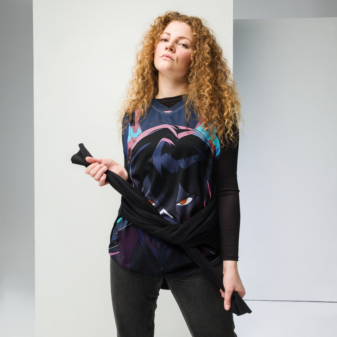Recycled basketball tank top by Yūjin Clothing featuring a full power graphic print on breathable athletic fabric.