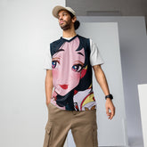 Yūjin Clothing Deeply In Love recycled basketball jersey tank top with vibrant design and sleeveless fit.