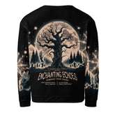 Yūjin Clothing Enchanting Echoes Halloween sweatshirt with spooky graphic design and comfortable fabric, perfect for festive wear.