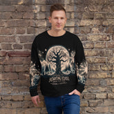 Yūjin Clothing Enchanting Echoes Halloween sweatshirt featuring spooky graphic design and comfortable fit for festive wear.