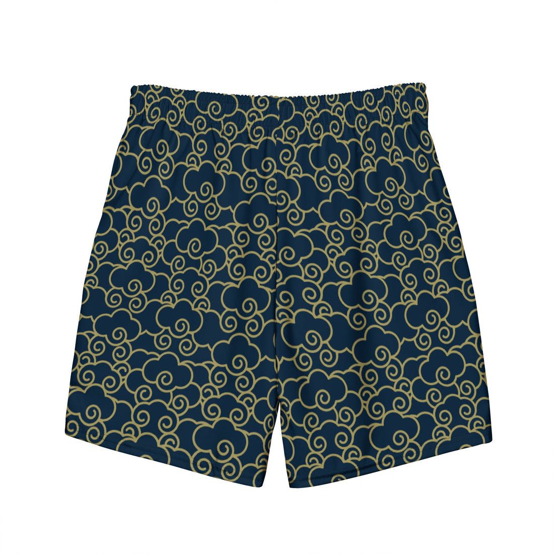 Japanese Clouds swim trunks by Yūjin Clothing featuring a vibrant cloud pattern on lightweight fabric, perfect for beach or pool.