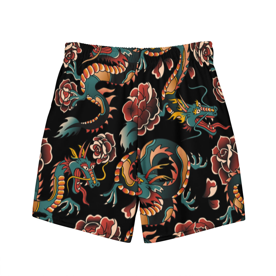 Yūjin Clothing dragon tattoo shorts featuring vibrant dragon design and casual fit, perfect for streetwear and summer style.