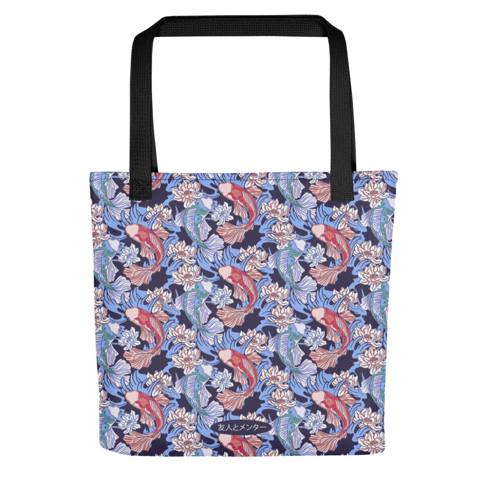 Yūjin Clothing koi fish tote bag featuring a vibrant koi fish design on canvas with sturdy handles for everyday use.