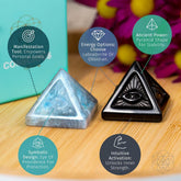 Crystal Heart featuring the All Seeing Eye and Pyramid of Ancient Wisdom by Conscious Items, with intricate carvings and symbolic design.