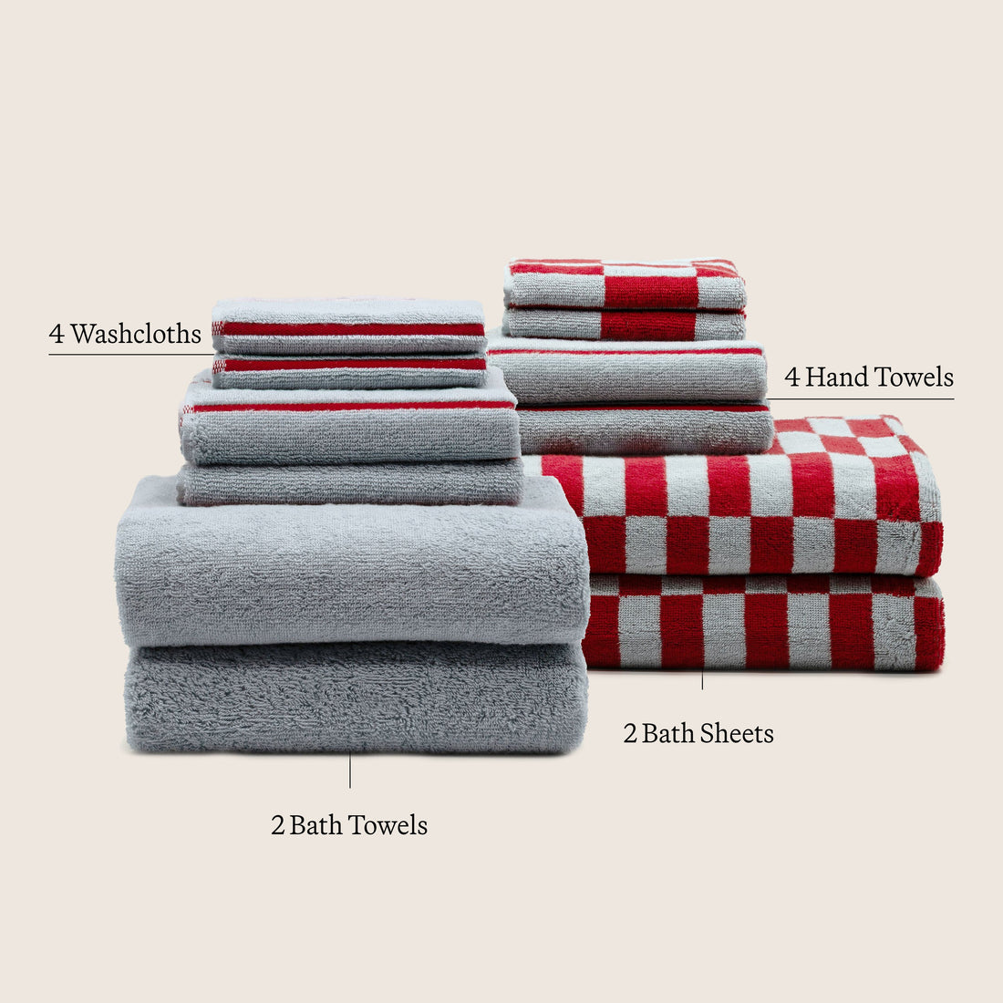 Set of 12 Pietra Australian Cotton Towels by Italic, folded in a bundle, showcasing soft, plush white towels.