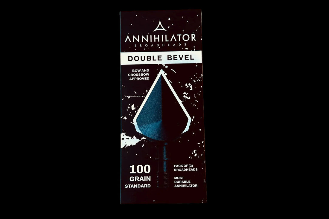 Annihilator Broadheads DOUBLE BEVEL 100 broadhead with a 100 grain weight and double bevel design for precise hunting accuracy.